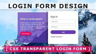Create a Login Form with HTML & CSS - Transparent login page design in html -  Html CSS Form Design